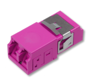 Оптический адаптер OM4, дуплекс LC, без фланцев, со шторками, пурпурный