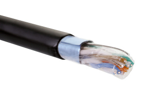 Кабель категории 5e, F/UTP, 4 пары, 24 AWG, нг(A)-HF, внешней/внутренней прокладки, черный, коробка 305 м