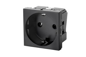 Розетка 2P+E немецкий стандарт 45 × 45 мм, с защитными шторками, графитовый черный