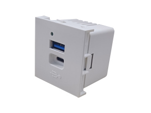 Зарядное устройство 2 × USB тип A/тип C, 20 Вт, 45 × 45 мм, белый