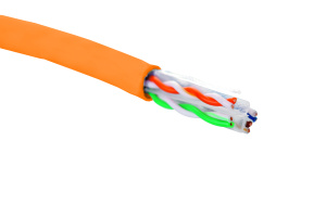 Кабель категории 6, U/UTP, 4 пары, 23 AWG, нг(A)-HF, внутренней прокладки, оранжевый, коробка 305 м