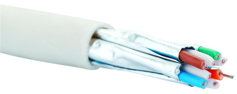 Кабель категории 6A, U/FTP, 4 пары, LSZH нг(A)-HFLTx, индивидуально экранированные пары, внутренней прокладки, белый, катушка 500 м