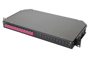 Оптическая панель серии 47C-24, 19'' 1U фиксированная, корпус на 24 адаптера, 2 дуплекс LC адаптера, OM4