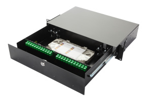 Оптическая панель серии 47F-48, 19'' 2U выдвижная, корпус на 48 адаптеров, 2 симплекс SC/APC адаптера, OS2