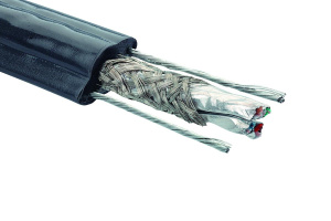 Кабель Industrial лифтовой категории 6A, S/FTP 4 пары многопроволочный, PUR, черный, катушка 500 м