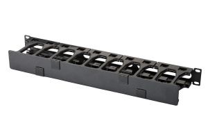 Горизонтальный организатор повышенной емкости 19", 1U, с крышкой, черный