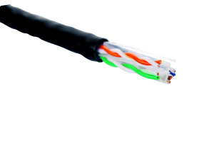 Кабель категории 6, U/UTP, 4 пары, 23 AWG, нг(A)-HF, внутренней прокладки, черный, коробка 305 м