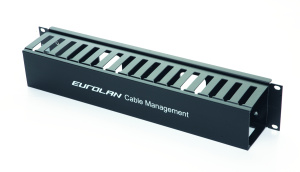 Горизонтальный организатор 19", 2U, слотовый с крышкой, черный