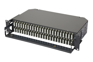 Оптическая панель серии 47E-48, 19'' 2U фиксированная, корпус на 48 адаптеров, 24 квадро LC адаптера, OM2