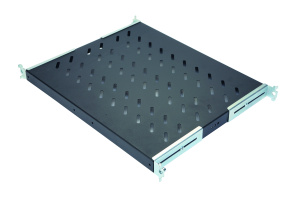 Полка стационарная 1U до 50 кг, 370 мм, для шкафов глубиной 600 мм, регулируемые кронштейны, черный антрацит