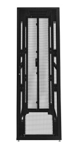 Шкаф Rackcenter D9000 48U 750 × 1000, передняя дверь перфорированная одностворчатая, задняя дверь перфорированная двустворчатая, без боковых стенок, черный