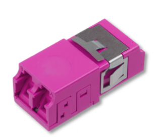 Оптический адаптер OM4, дуплекс LC, без фланцев, со шторками, пурпурный