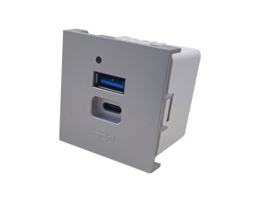 Зарядное устройство 2 × USB тип A/тип C, 20 Вт, 45 × 45 мм, серебристый