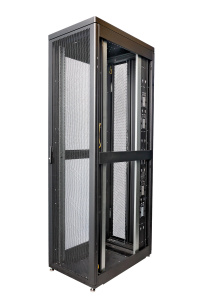 Шкаф Rackcenter D9000 42U 600 × 1200, передняя дверь перфорированная одностворчатая, задняя дверь перфорированная двустворчатая, без боковых стенок, черный