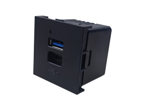 Зарядное устройство 2 × USB тип A/тип C, 20 Вт, 45 × 45 мм, графитовый черный