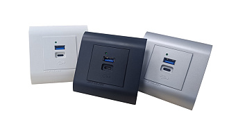 Зарядное устройство 2 × USB тип A/тип C, 20 Вт, 45 × 45 мм, серебристый