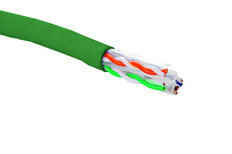 Кабель категории 6, U/UTP, 4 пары, 23 AWG, нг(A)-HF, внутренней прокладки, зеленый, коробка 305 м