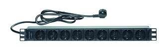 Блок распределения питания базовый 19" 1U 16/230, 9 Schuko, Schuko, шнур 1.8 метр