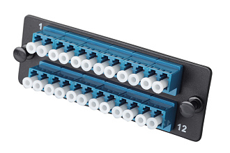 Комплект планка Q-SLOT с 12 адаптерами дуплекс LC OS2, монтажные шнуры, КДЗС