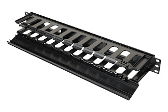 Горизонтальный организатор 19",  1U, слотовый с крышкой, черный