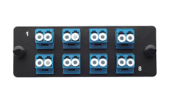 Комплект планка Q-SLOT с 8 адаптерами дуплекс LC OS2, монтажные шнуры, КДЗС