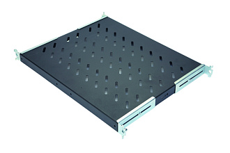 Полка стационарная 1U до 50 кг, 570 мм, для шкафов глубиной 800 мм, регулируемые кронштейны, черный антрацит