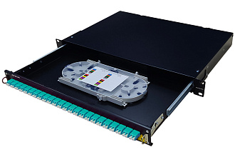 Оптическая панель серии 47B-24, 19'' 1U выдвижная, корпус на 24 адаптера, 16 дуплекс LC адаптера, OM3