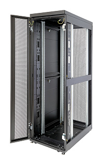 Шкаф Rackcenter D9000 48U 600 × 1000, передняя дверь перфорированная одностворчатая, задняя дверь перфорированная двустворчатая, черный