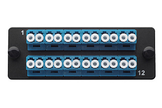 Комплект планка Q-SLOT с 12 адаптерами дуплекс LC OS2, монтажные шнуры, КДЗС