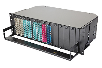 Оптическая панель серии 47K-12, 19'' 3U фиксированная, корпус на 12 адаптеров, 72 симплекс SC адаптера, OM3