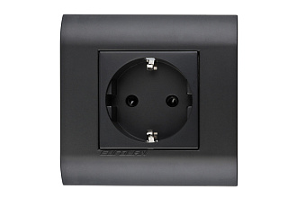 Розетка 2P+E немецкий стандарт 45 × 45 мм, с защитными шторками, графитовый черный