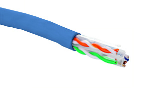 Кабель категории 6, U/UTP, 4 пары, 23 AWG, нг(A)-HF, внутренней прокладки, синий, коробка 305 м