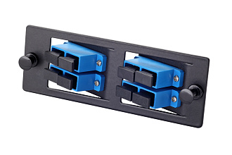 Комплект планка Q-SLOT с 4 адаптерами дуплекс SC OS2, наклонные, монтажные шнуры, КДЗС