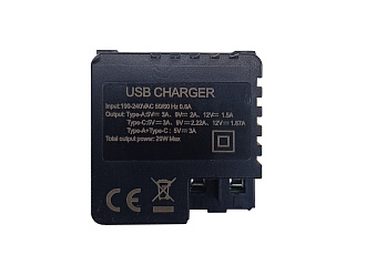 Зарядное устройство 2 × USB тип A/тип C, 20 Вт, 45 × 45 мм, графитовый черный