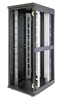 Шкаф Rackcenter D9000 42U 750 × 1000, передняя дверь перфорированная одностворчатая, задняя дверь перфорированная двустворчатая, черный