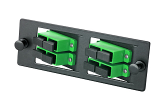 Комплект планка Q-SLOT с 4 адаптерами дуплекс SC OS2, APC, наклонные, монтажные шнуры, КДЗС