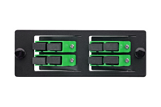 Комплект планка Q-SLOT с 4 адаптерами дуплекс SC OS2, APC, наклонные, монтажные шнуры, КДЗС