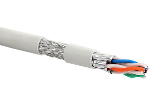Кабель категории 7A, S/FTP, 4 пары, нг(A)-HF, общий экран, индивидуально экранированные пары, внутренней прокладки, белый, катушка 500 м