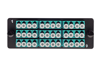 Комплект планка Q-SLOT с 9 адаптерами квадро LC OM3, монтажные шнуры, КДЗС