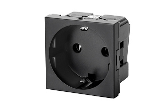 Розетка 2P+E немецкий стандарт 45 × 45 мм, с защитными шторками, графитовый черный