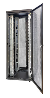 Шкаф Rackcenter D9000 42U 750 × 1000, передняя дверь перфорированная одностворчатая, задняя дверь перфорированная двустворчатая, черный