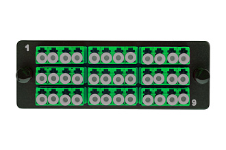 Комплект планка Q-SLOT с 9 адаптерами квадро LC OS2, монтажные шнуры, APC, КДЗС