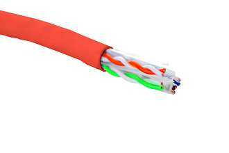 Кабель категории 6, U/UTP, 4 пары, 23 AWG, нг(A)-HF, внутренней прокладки, красный, коробка 305 м
