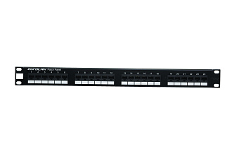 Коммутационная панель 19” моноблочная, категория 6, UTP, 0,5U, 24 порта, с органайзером, черный