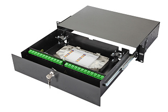 Оптическая панель серии 47F-48, 19'' 2U выдвижная, корпус на 48 адаптеров, 4 дуплекс LC/APC адаптера, OS2