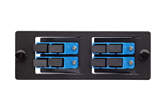 Комплект планка Q-SLOT с 4 адаптерами дуплекс SC OS2, наклонные, монтажные шнуры, КДЗС