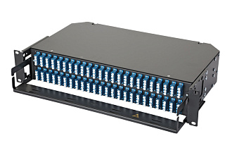 Оптическая панель серии 47E-48, 19'' 2U фиксированная, корпус на 48 адаптеров, 32 квадро LC адаптера, OS2