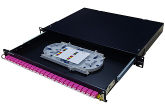 Оптическая панель серии 47B-24, 19'' 1U выдвижная, корпус на 24 адаптера, 8 дуплекс LC адаптера, OM4
