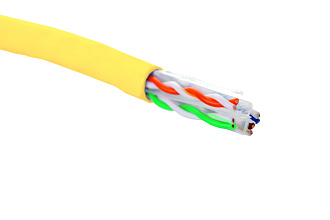 Кабель категории 6, U/UTP, 4 пары, 23 AWG, нг(A)-HF, внутренней прокладки, желтый, коробка 305 м