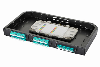 Комплект планка Q-SLOT с 6 адаптерами дуплекс LC OM3, монтажные шнуры, КДЗС